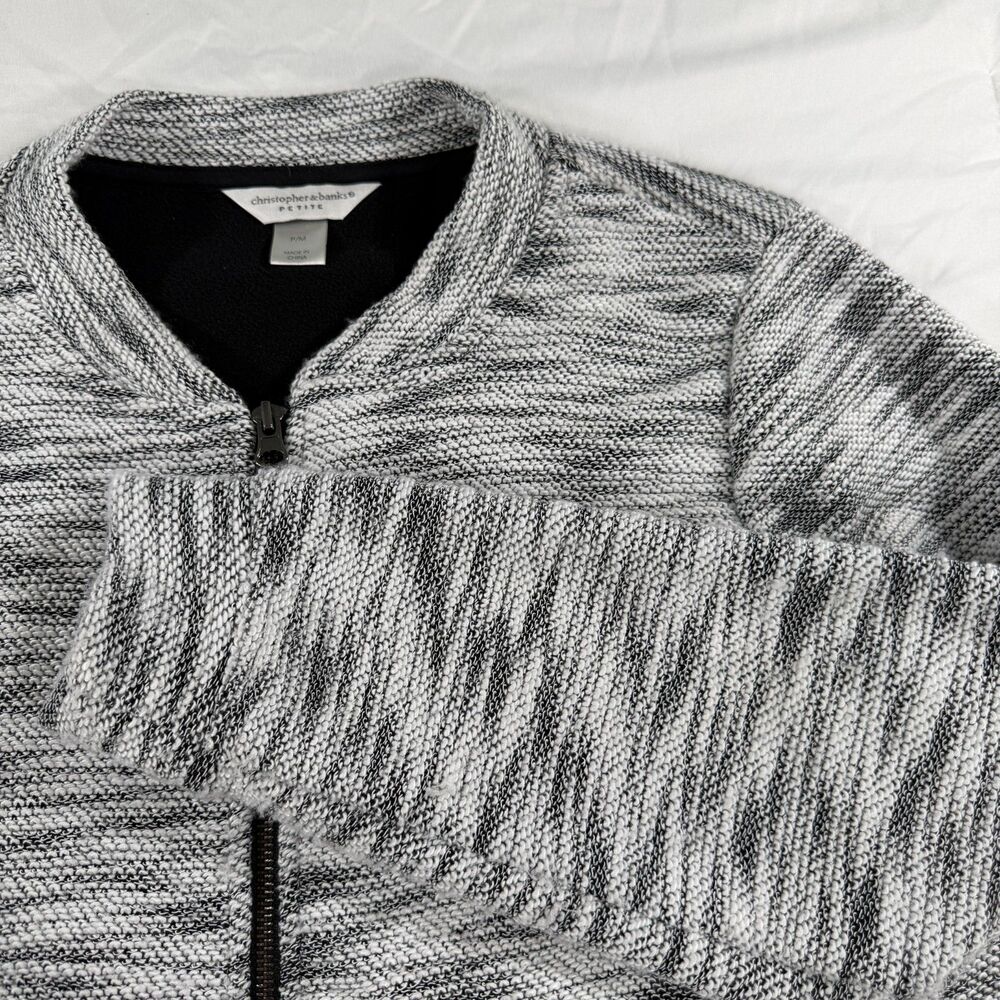 Christopher & Banks Petite Marled Gray & White Knit Zip-Up Jacket Petite Medium